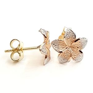 14k 3 color gold Hawaiian flower earrings